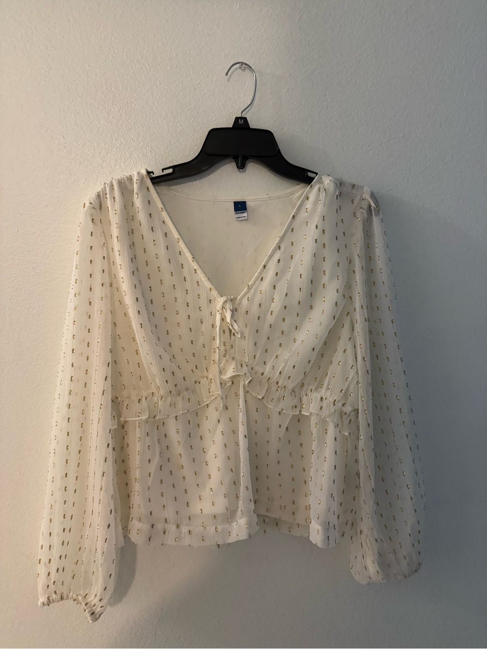 Old Navy Cream Sheer Blouse with Gold Dot Detail